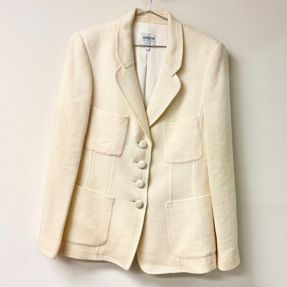 Armani Collezioni Wool Long Sleeve Notch Lapel Office Blazer Cream Women's US 12 - Picture 1 of 4